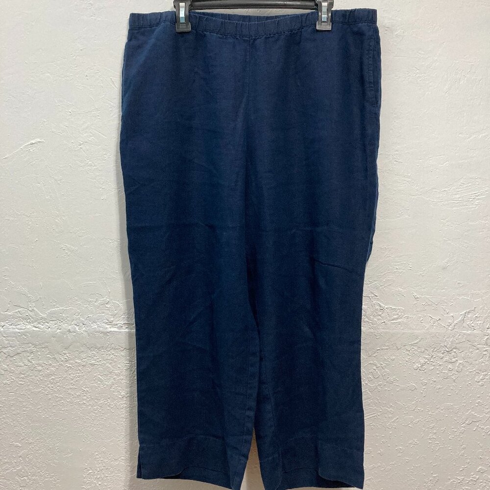 J Jill Love Linen Pants Ankle Blue Wide Leg Pockets Coastal Minimalist Pull on L